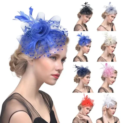 Mesh Flowers Fascinator with Feathers