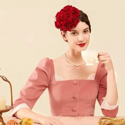 Stunning Rose Flower Fascinator Hat - Image 2